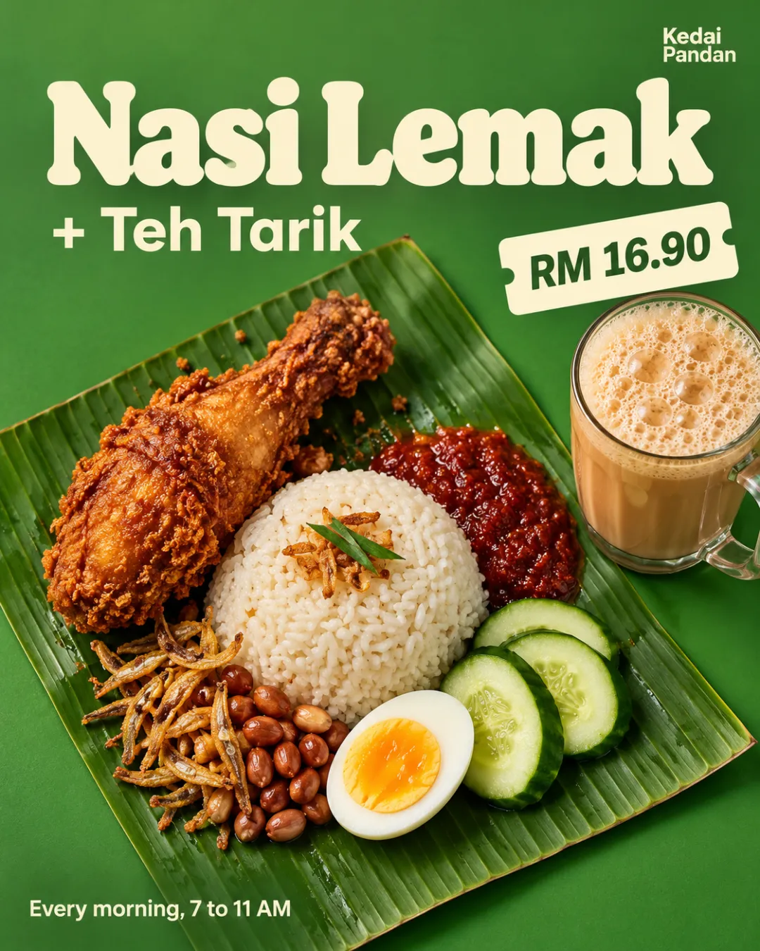 Nasi lemak and teh tarik, RM 16.90