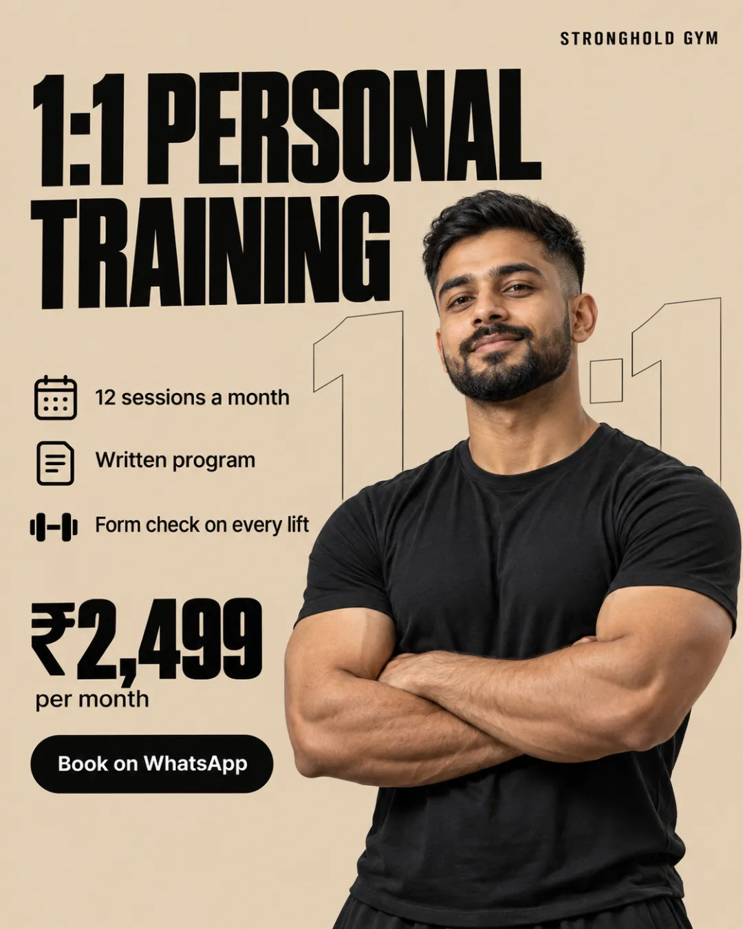 1:1 personal training, ₹2,499 a month