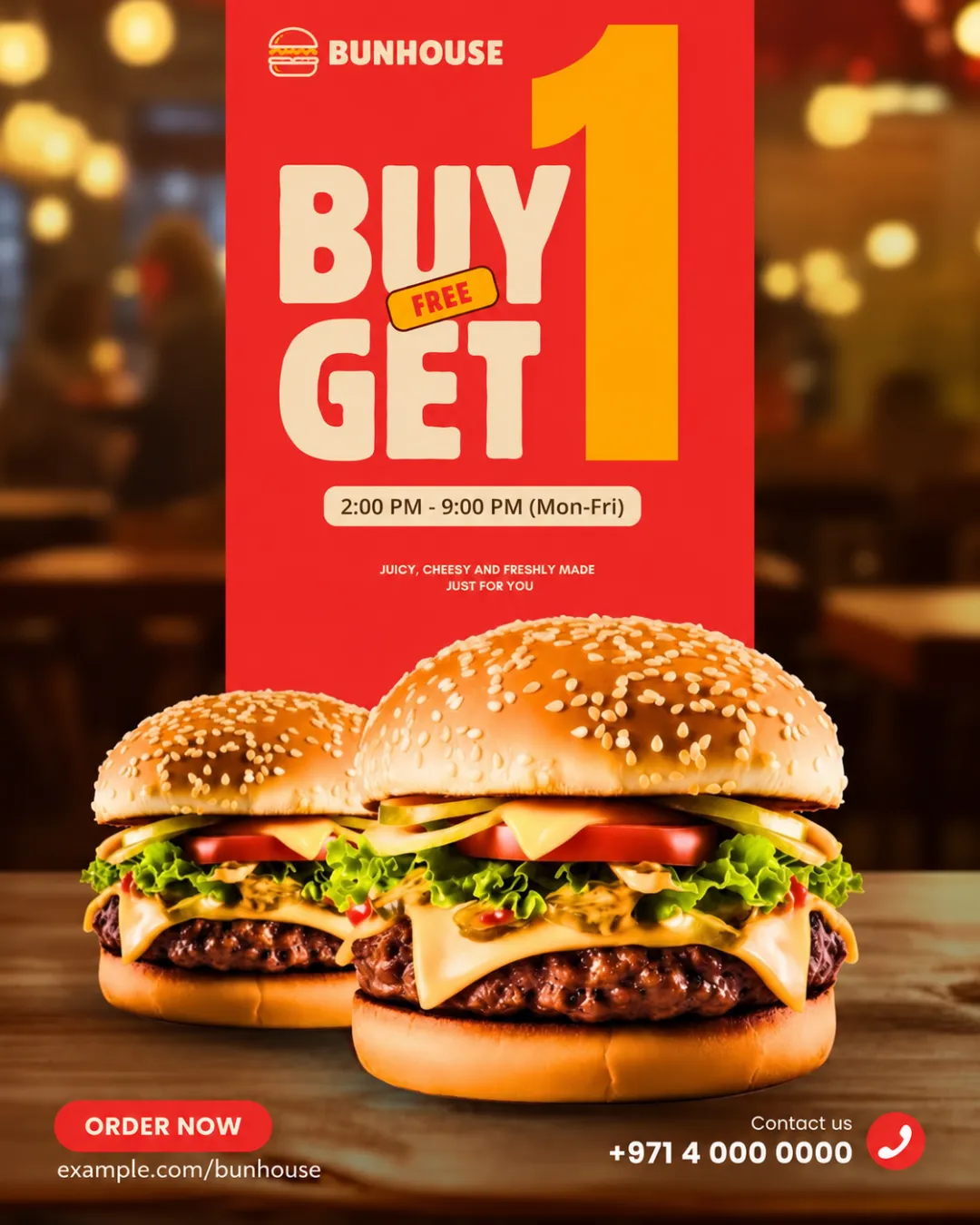 Buy 1, get 1 free burgers on weekdays