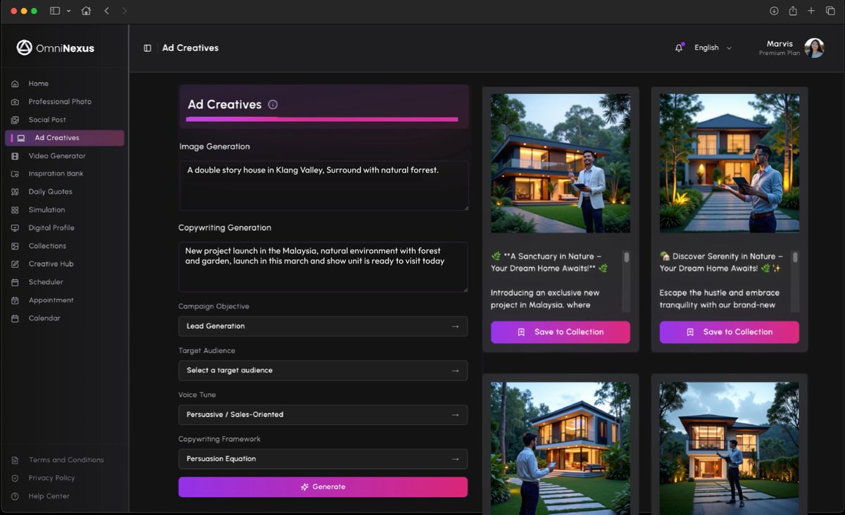Marvis AI ad creatives workspace